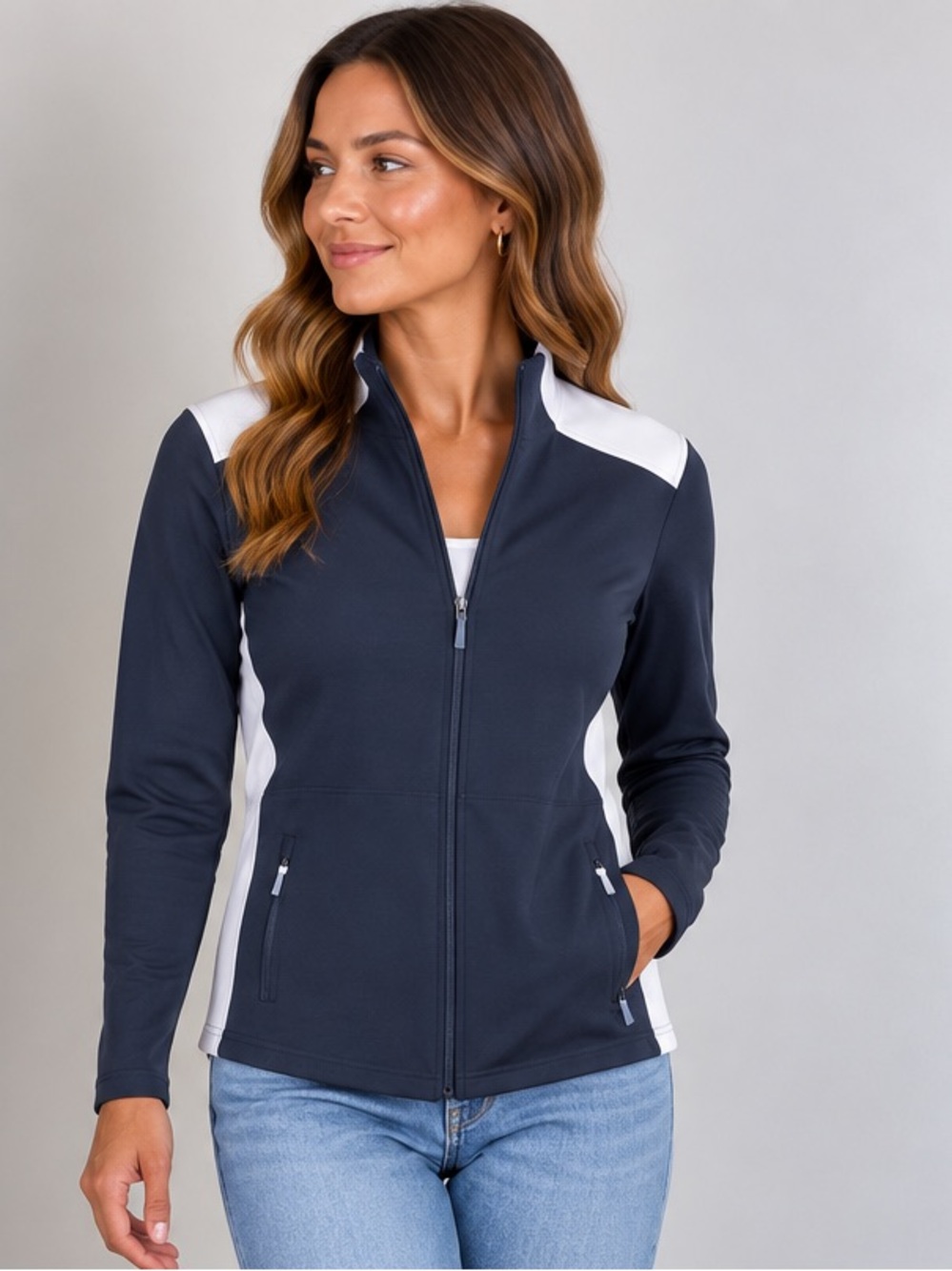 NWOT Lauren Ralph Lauren Black White Color-block Full Zip athletic Jacket sz 1X